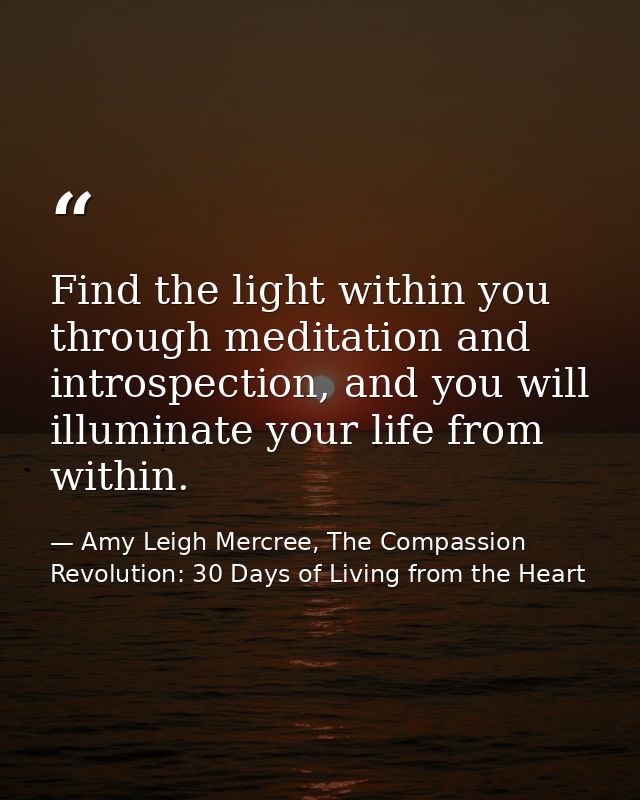 Find the light within you through meditation and introspection, and you will illuminate your life from within. — Amy Leigh Mercree, The Compassion Revolution: 30 Days of Living from the Heart