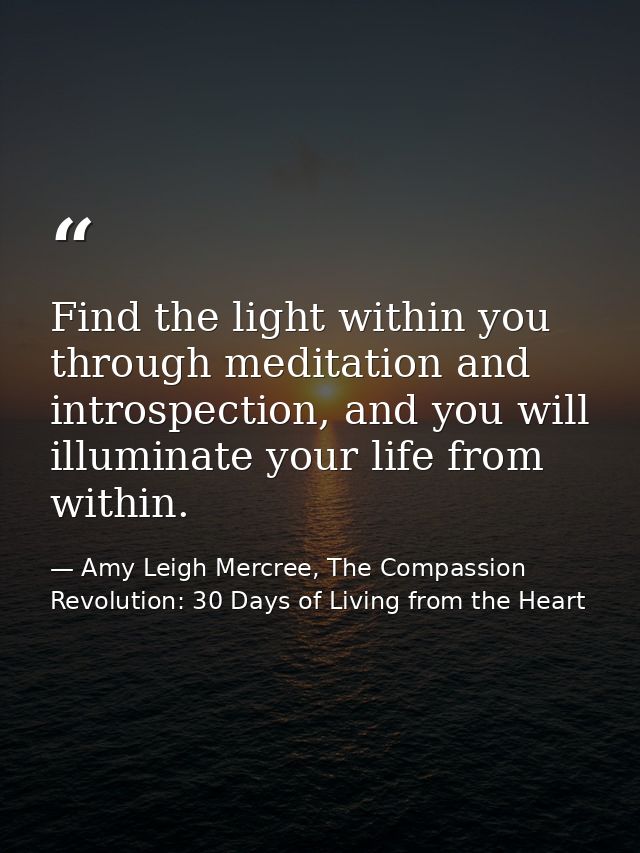 Find the light within you through meditation and introspection, and you will illuminate your life from within. — Amy Leigh Mercree, The Compassion Revolution: 30 Days of Living from the Heart