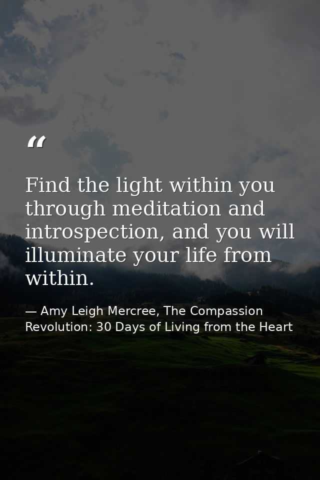 Find the light within you through meditation and introspection, and you will illuminate your life from within. — Amy Leigh Mercree, The Compassion Revolution: 30 Days of Living from the Heart