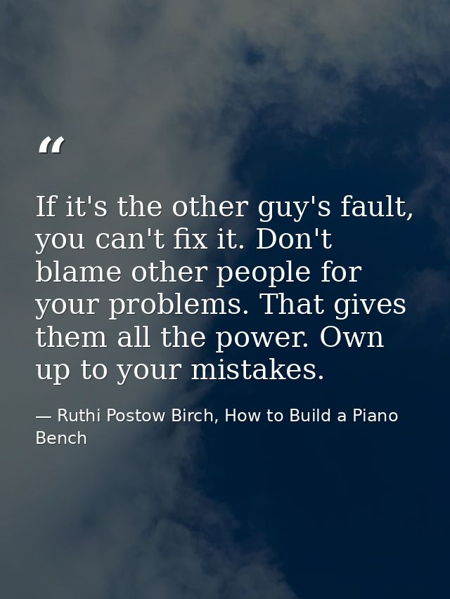 If it's the other guy's fault, you can't fix it. Don't blame other people for your problems. That gives them all the pow — Ruthi Postow Birch, How to Build a Piano Bench