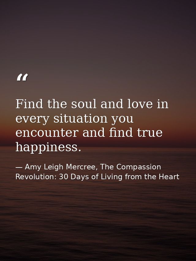 Find the soul and love in every situation you encounter and find true happiness. — Amy Leigh Mercree, The Compassion Revolution: 30 Days of Living from the Heart