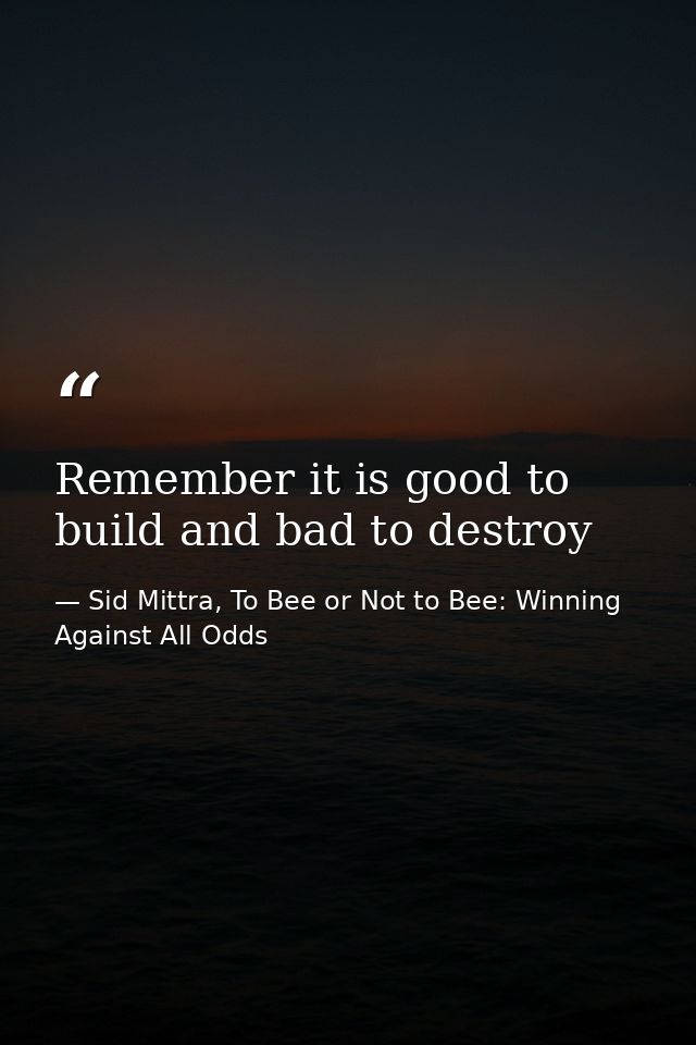 Remember it is good to build and bad to destroy — Sid Mittra, To Bee or Not to Bee: Winning Against All Odds