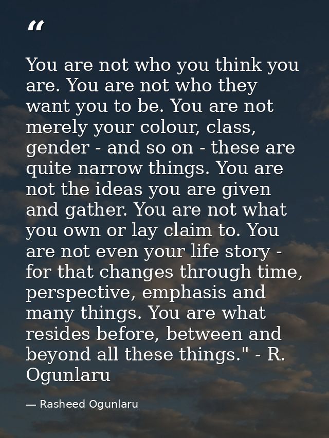 You are not who you think you are. You are not who they want you to be. You are not merely your colour, class, gender -  — Rasheed Ogunlaru