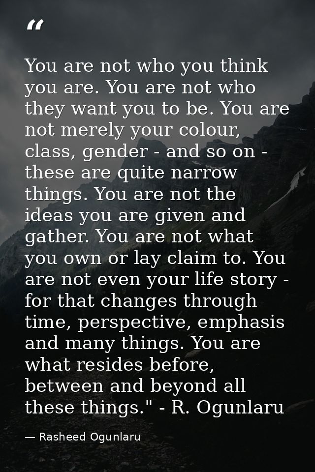 You are not who you think you are. You are not who they want you to be. You are not merely your colour, class, gender -  — Rasheed Ogunlaru