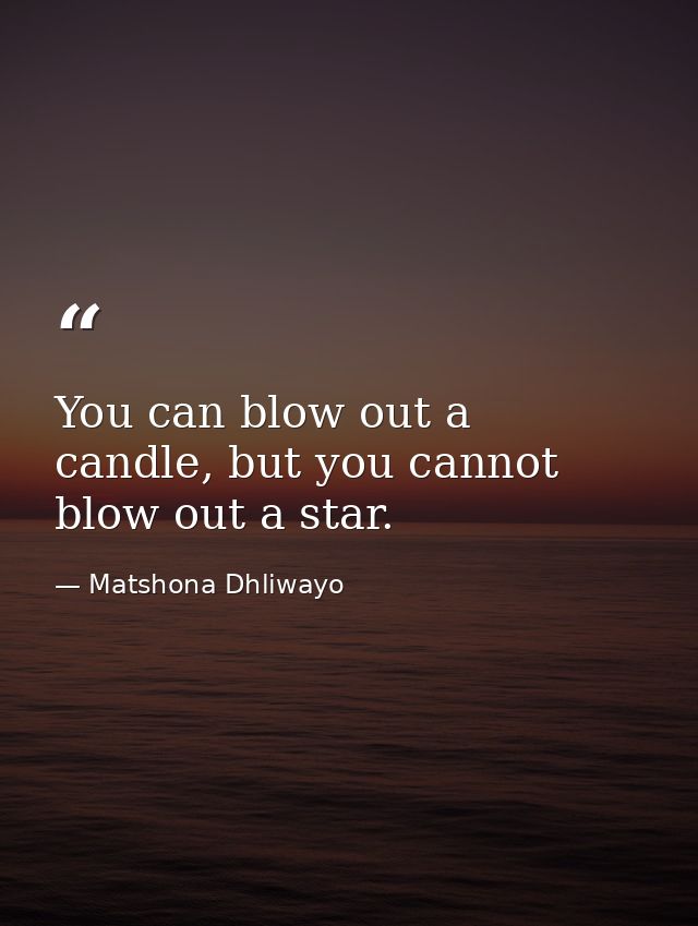 You can blow out a candle, but you cannot blow out a star. — Matshona Dhliwayo