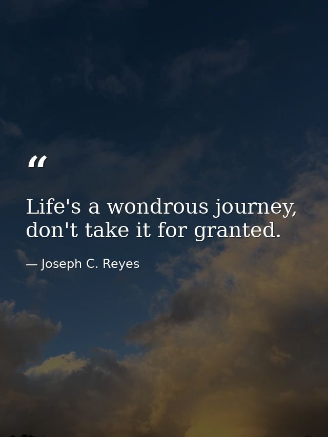 Life's a wondrous journey, don't take it for granted. — Joseph C. Reyes
