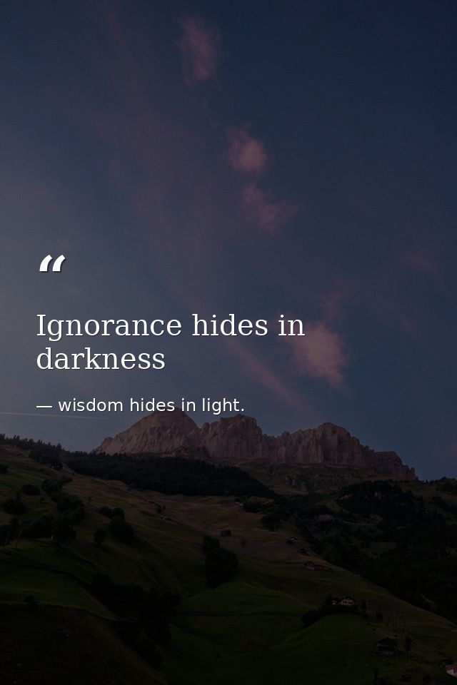 Ignorance hides in darkness — wisdom hides in light.