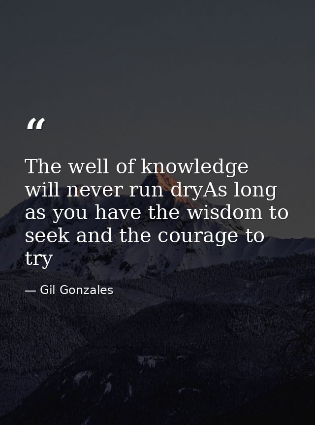 The well of knowledge will never run dryAs long as you have the wisdom to seek and the courage to try — Gil Gonzales