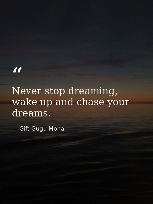 Never stop dreaming, wake up and chase your dreams. — Gift Gugu Mona