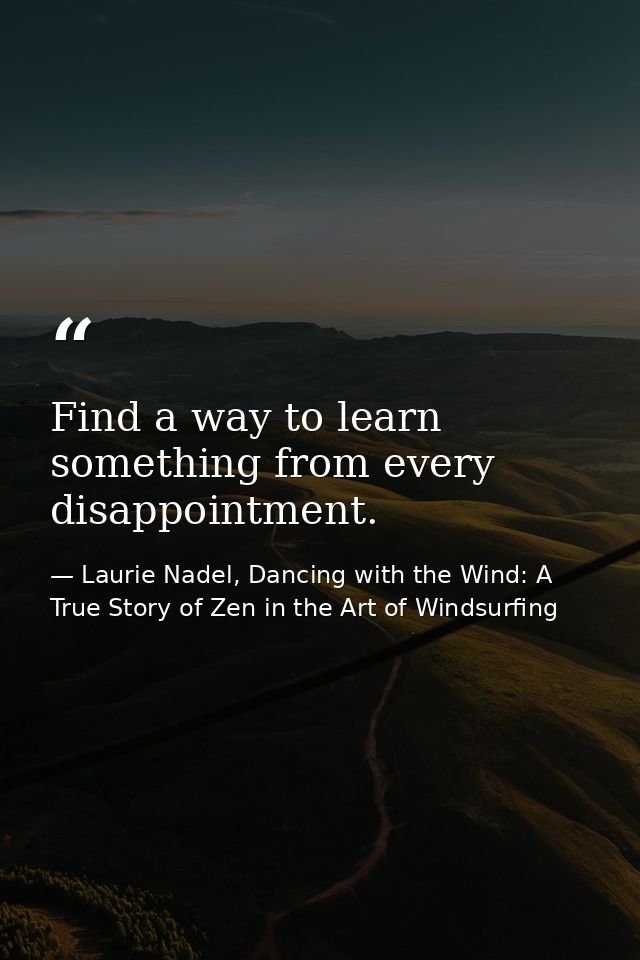 Find a way to learn something from every disappointment. — Laurie Nadel, Dancing with the Wind: A True Story of Zen in the Art of Windsurfing