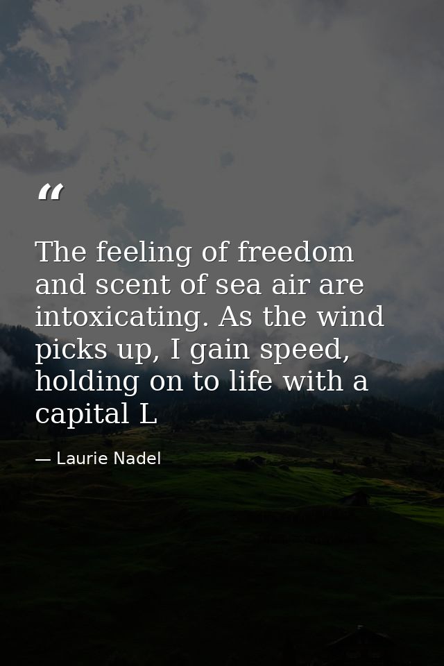 The feeling of freedom and scent of sea air are intoxicating. As the wind picks up, I gain speed, holding on to life wit — Laurie Nadel