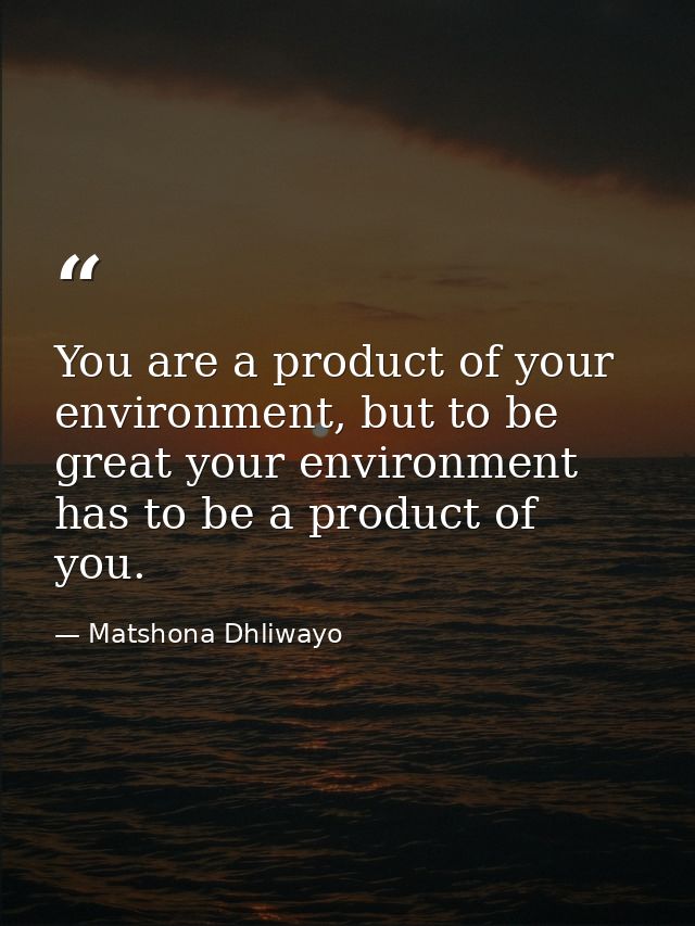 You are a product of your environment, but to be great your environment has to be a product of you. — Matshona Dhliwayo
