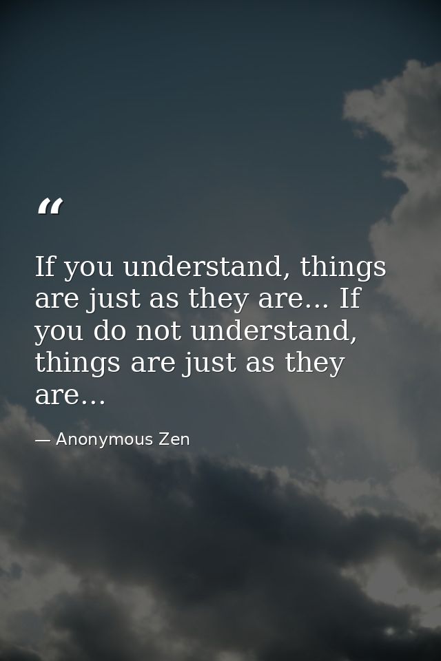 If you understand, things are just as they are... If you do not understand, things are just as they are... — Anonymous Zen