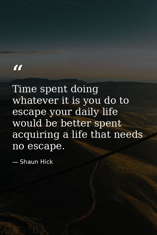 Time spent doing whatever it is you do to escape your daily life would be better spent acquiring a life that needs no es — Shaun Hick