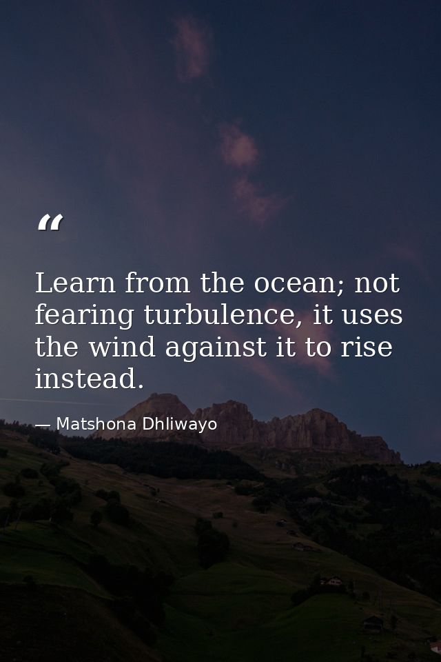 Learn from the ocean; not fearing turbulence, it uses the wind against it to rise instead. — Matshona Dhliwayo