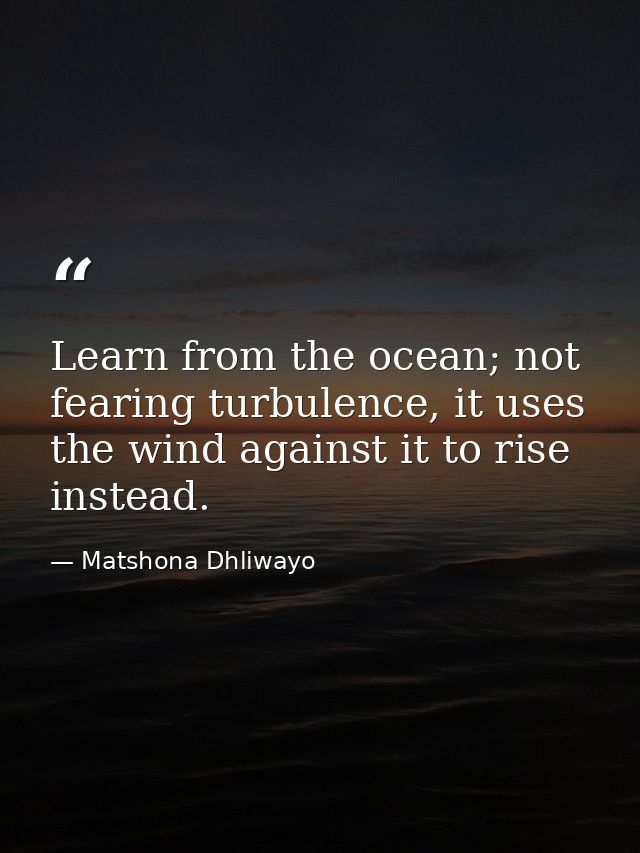 Learn from the ocean; not fearing turbulence, it uses the wind against it to rise instead. — Matshona Dhliwayo