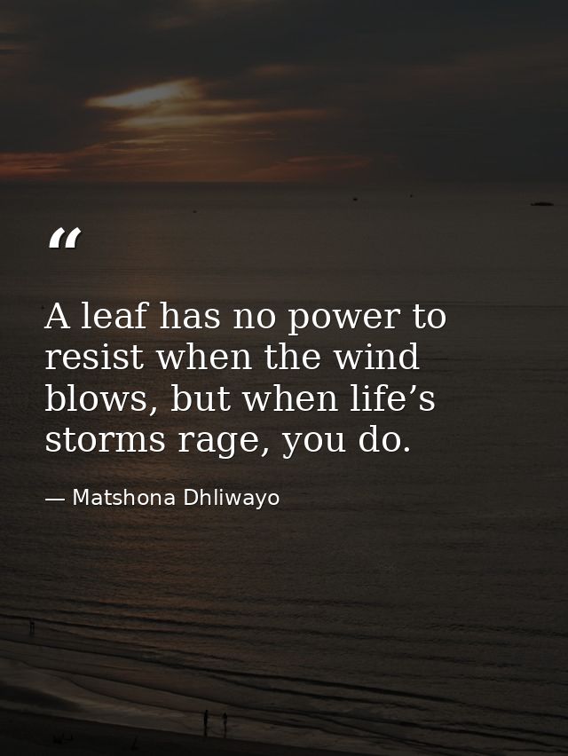 A leaf has no power to resist when the wind blows, but when life’s storms rage, you do. — Matshona Dhliwayo