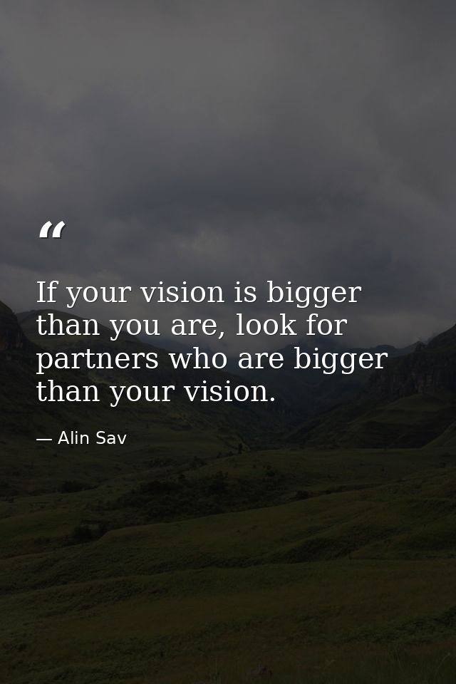 If your vision is bigger than you are, look for partners who are bigger than your vision. — Alin Sav
