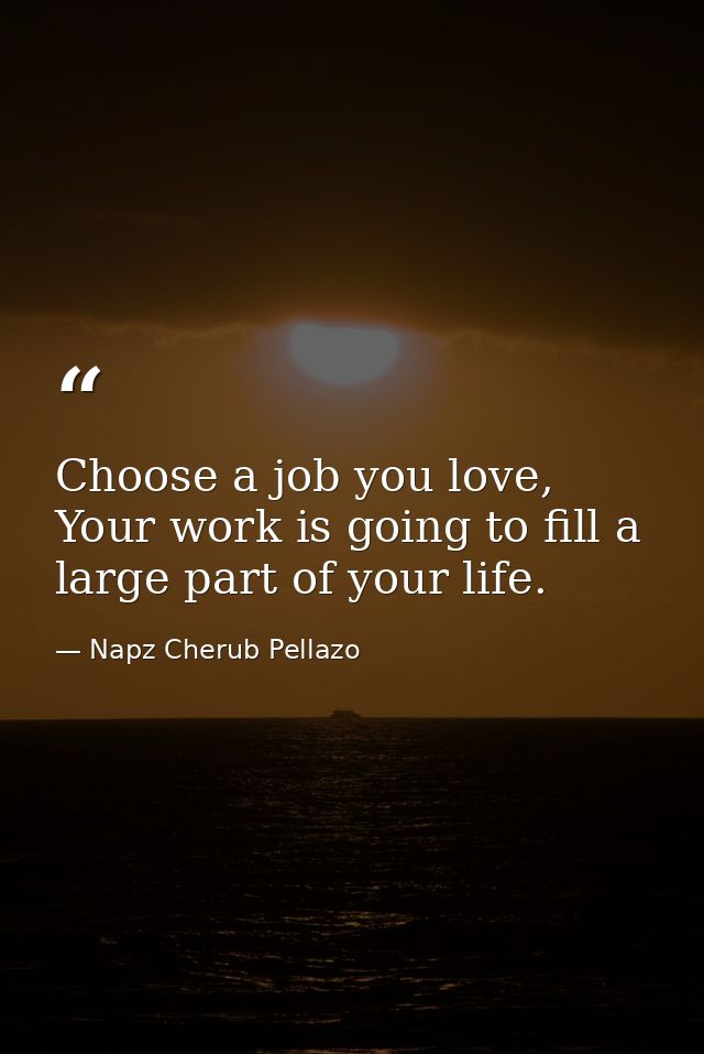Choose a job you love, Your work is going to fill a large part of your life. — Napz Cherub Pellazo
