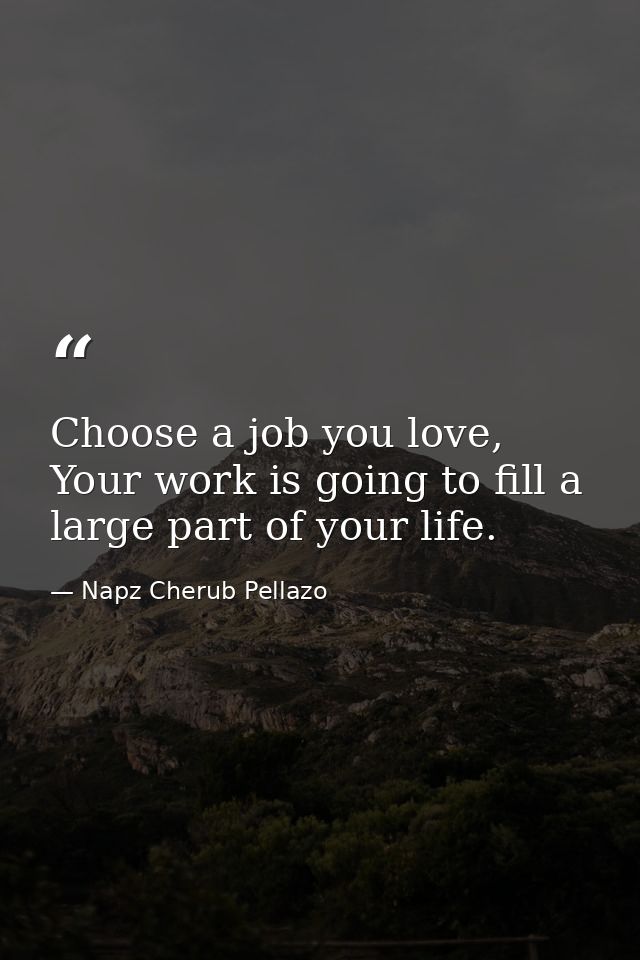 Choose a job you love, Your work is going to fill a large part of your life. — Napz Cherub Pellazo