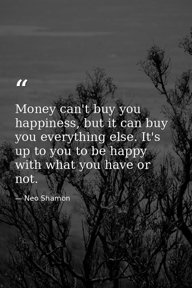 Money can't buy you happiness, but it can buy you everything else. It's up to you to be happy with what you have or not. — Neo Shamon