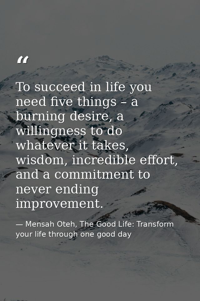 To succeed in life you need five things – a burning desire, a willingness to do whatever it takes, wisdom, incredible ef — Mensah Oteh, The Good Life: Transform your life through one good day