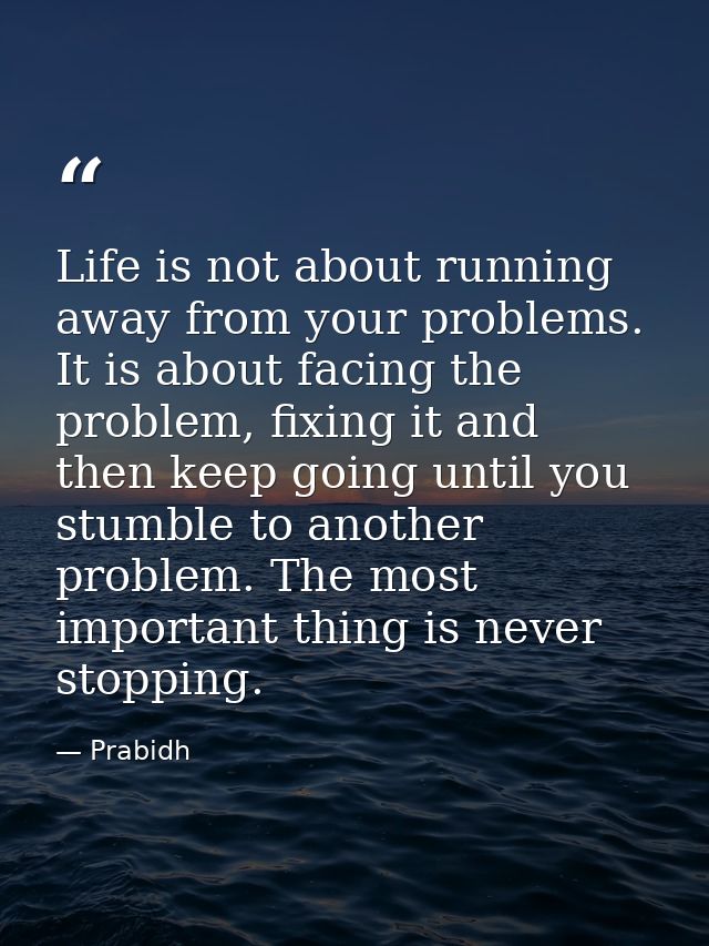 Life is not about running away from your problems. It is about facing the problem, fixing it and then keep going until y — Prabidh