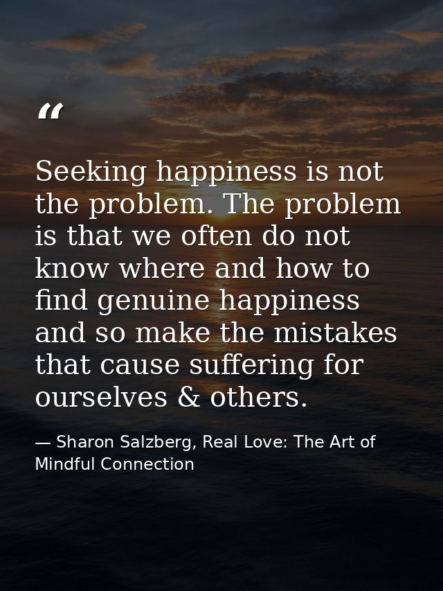 Seeking happiness is not the problem. The problem is that we often do not know where and how to find genuine happiness a — Sharon Salzberg, Real Love: The Art of Mindful Connection