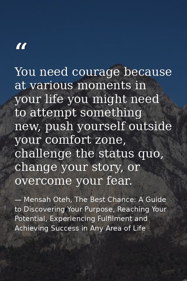 You need courage because at various moments in your life you might need to attempt something new, push yourself outside  — Mensah Oteh, The Best Chance: A Guide to Discovering Your Purpose, Reaching Your Potential, Experiencing Fulfilment and Achieving Success in Any Area of Life