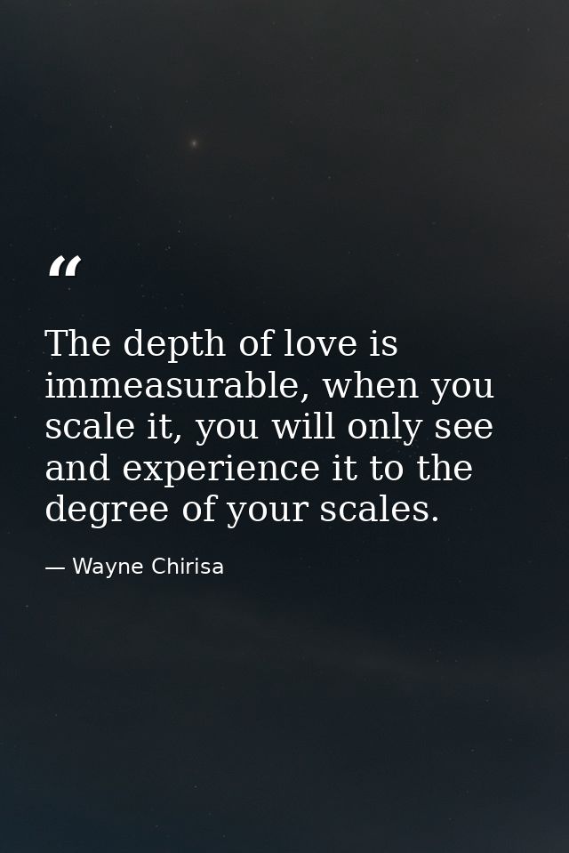 The depth of love is immeasurable, when you scale it, you will only see and experience it to the degree of your scales. — Wayne Chirisa