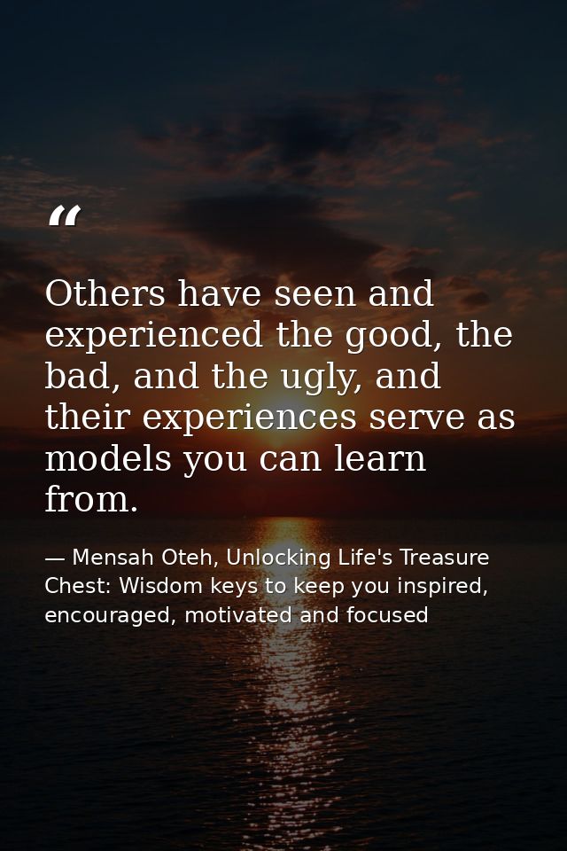 Others have seen and experienced the good, the bad, and the ugly, and their experiences serve as models you can learn fr — Mensah Oteh, Unlocking Life's Treasure Chest: Wisdom keys to keep you inspired, encouraged, motivated and focused