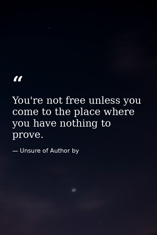 You're not free unless you come to the place where you have nothing to prove. — Unsure of Author by