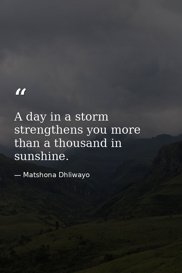 A day in a storm strengthens you more than a thousand in sunshine. — Matshona Dhliwayo