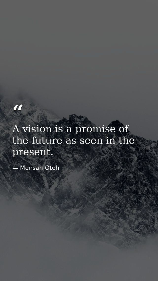 A vision is a promise of the future as seen in the present. — Mensah Oteh