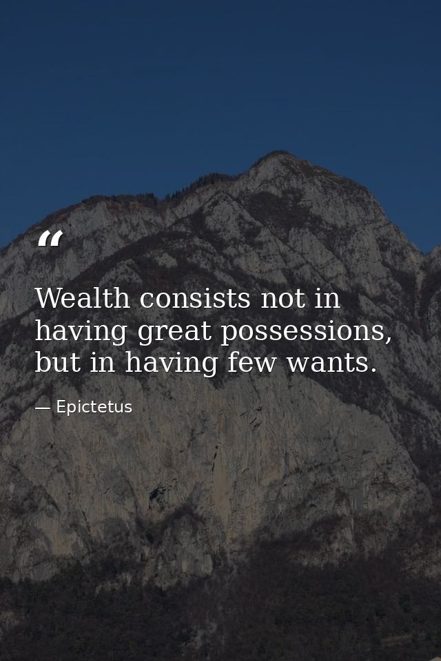 Wealth consists not in having great possessions, but in having few wants. — Epictetus