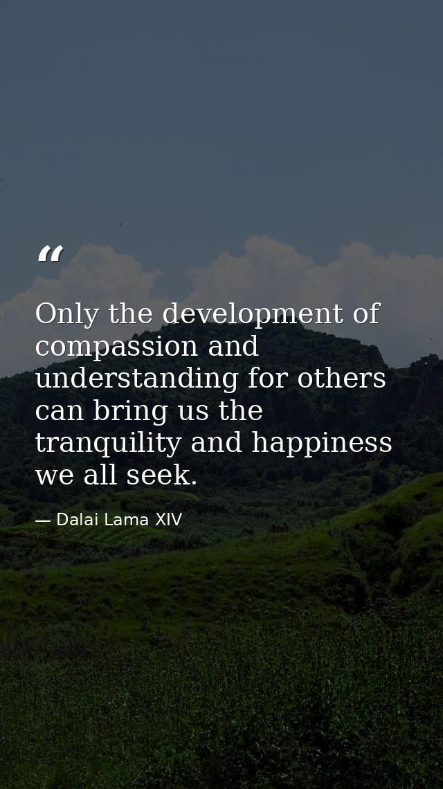 Only the development of compassion and understanding for others can bring us the tranquility and happiness we all seek. — Dalai Lama XIV