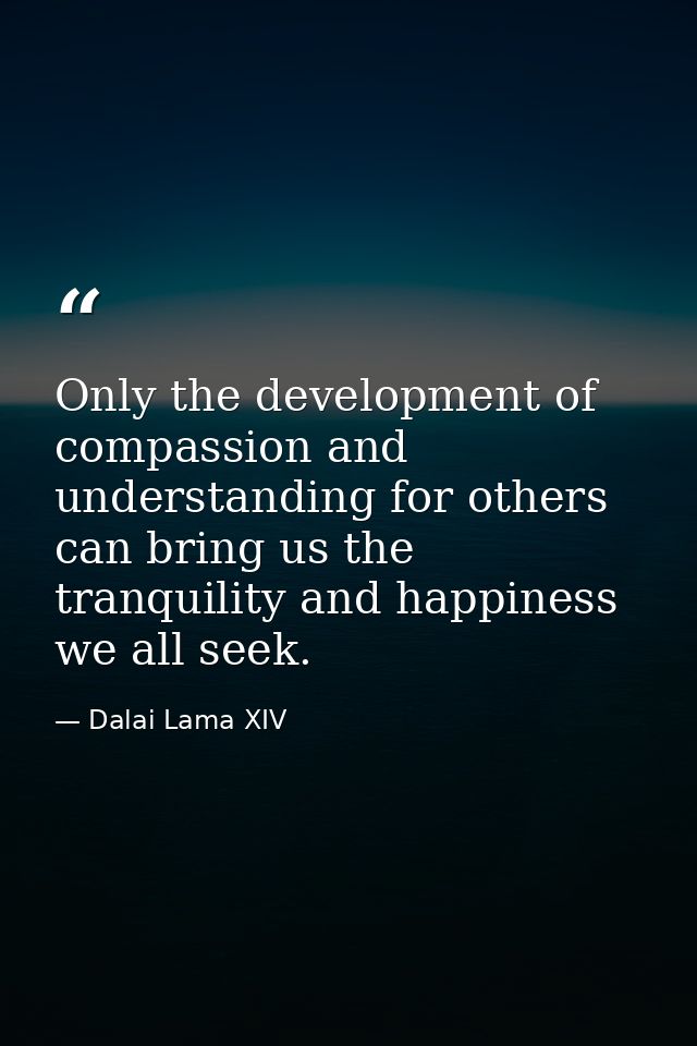 Only the development of compassion and understanding for others can bring us the tranquility and happiness we all seek. — Dalai Lama XIV
