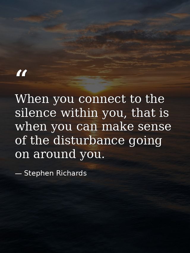 When you connect to the silence within you, that is when you can make sense of the disturbance going on around you. — Stephen Richards
