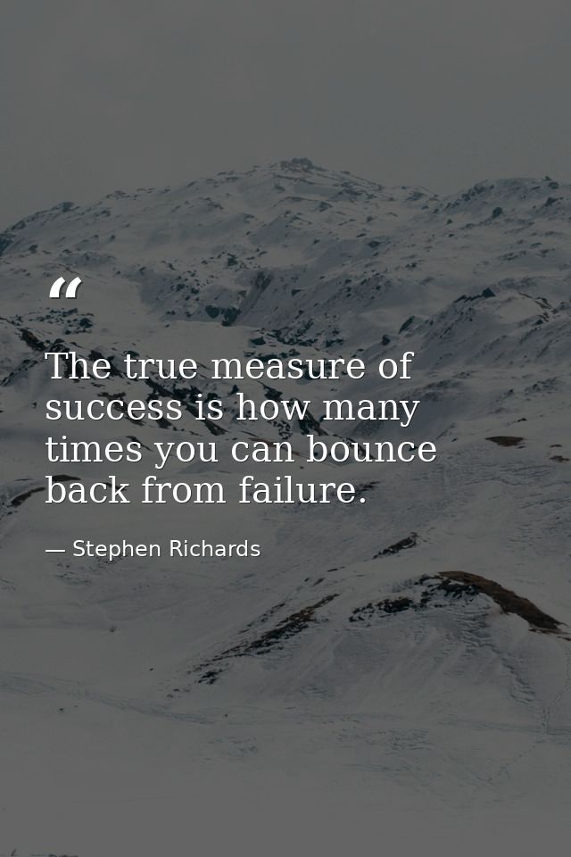 The true measure of success is how many times you can bounce back from failure. — Stephen Richards
