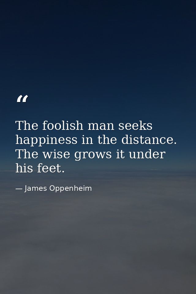 The foolish man seeks happiness in the distance. The wise grows it under his feet. — James Oppenheim