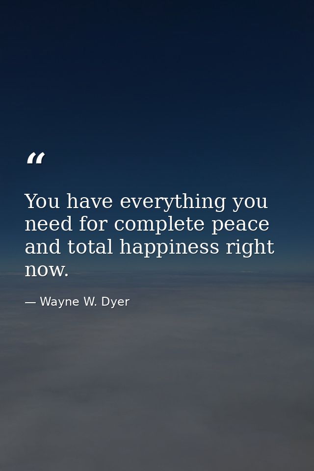 You have everything you need for complete peace and total happiness right now. — Wayne W. Dyer