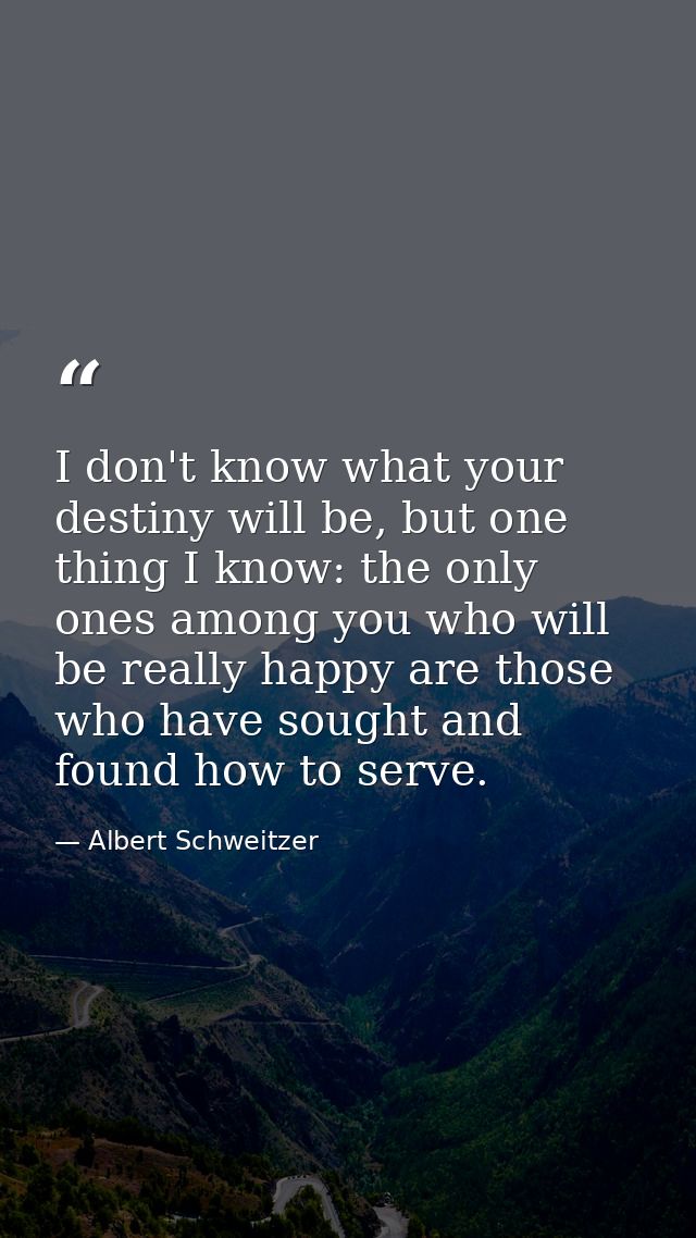 I don't know what your destiny will be, but one thing I know: the only ones among you who will be really happy are those — Albert Schweitzer