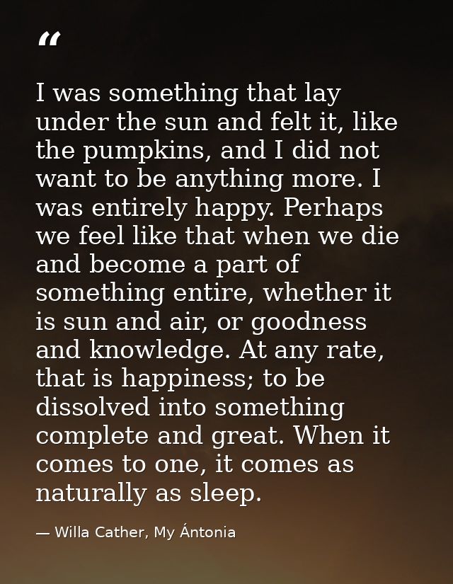 I was something that lay under the sun and felt it, like the pumpkins, and I did not want to be anything more. I was ent — Willa Cather, My Ántonia