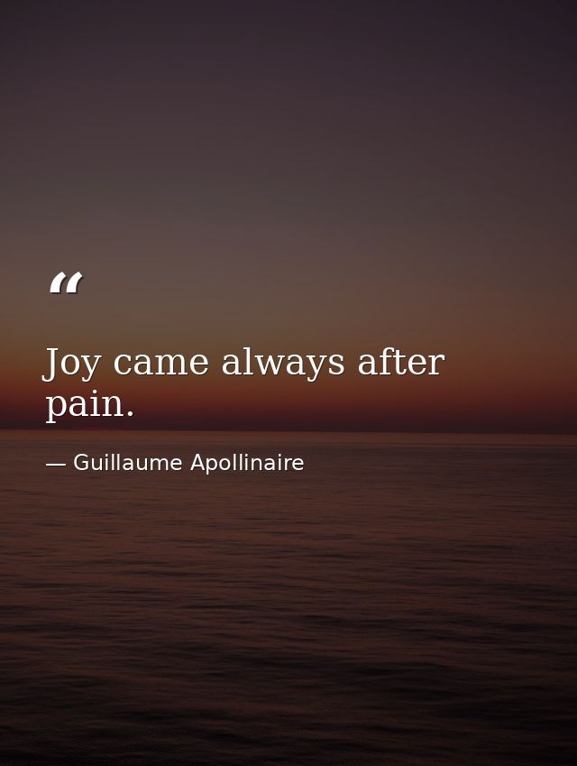 Joy came always after pain. — Guillaume Apollinaire