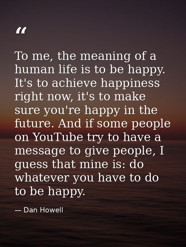 To me, the meaning of a human life is to be happy. It's to achieve happiness right now, it's to make sure you're happy i — Dan Howell