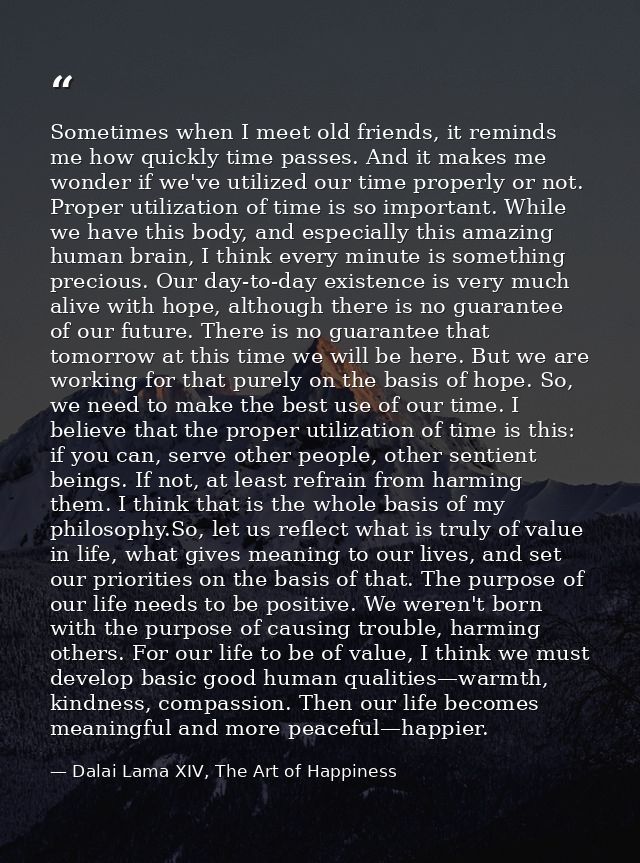 Sometimes when I meet old friends, it reminds me how quickly time passes. And it makes me wonder if we've utilized our t — Dalai Lama XIV, The Art of Happiness