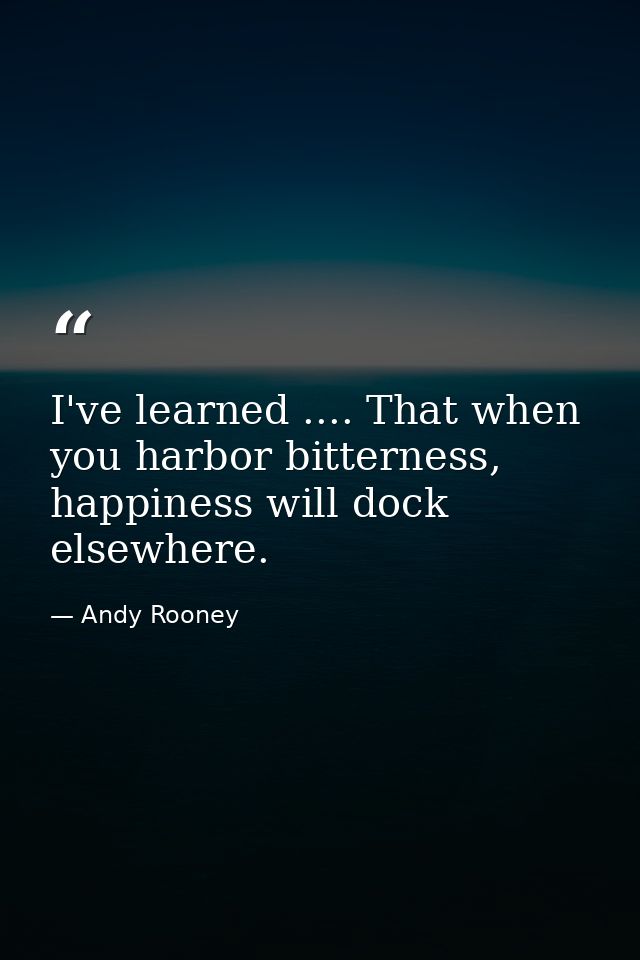 I've learned .... That when you harbor bitterness, happiness will dock elsewhere. — Andy Rooney