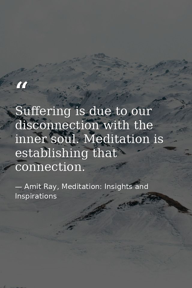Suffering is due to our disconnection with the inner soul. Meditation is establishing that connection. — Amit Ray, Meditation: Insights and Inspirations