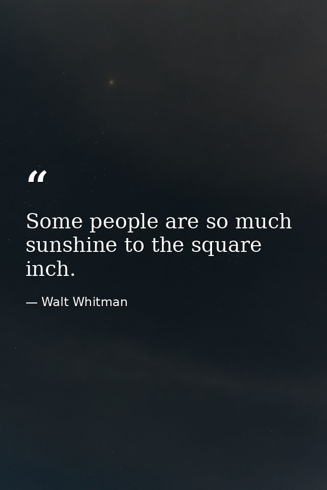 Some people are so much sunshine to the square inch. — Walt Whitman