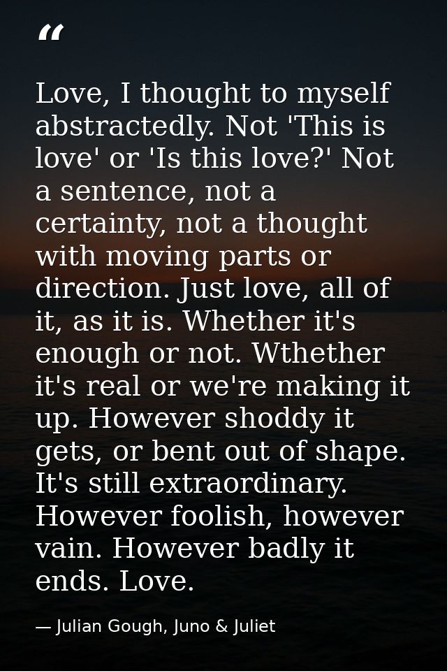 Love, I thought to myself abstractedly. Not 'This is love' or 'Is this love?' Not a sentence, not a certainty, not a tho — Julian Gough, Juno & Juliet